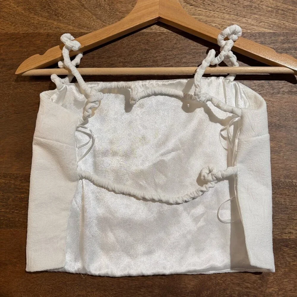 Zara White Textured Drawstring Top Satin Lining Size L EU 40 - Picture 3 of 5